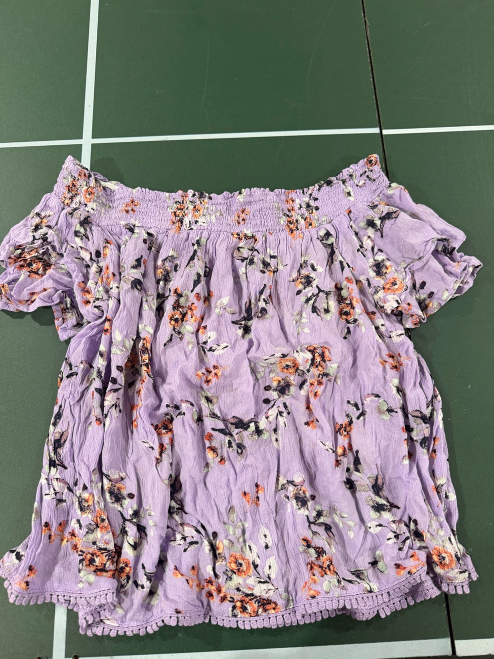 Rewind Lavender Floral Smocked Off-Shoulder Girls Dress
